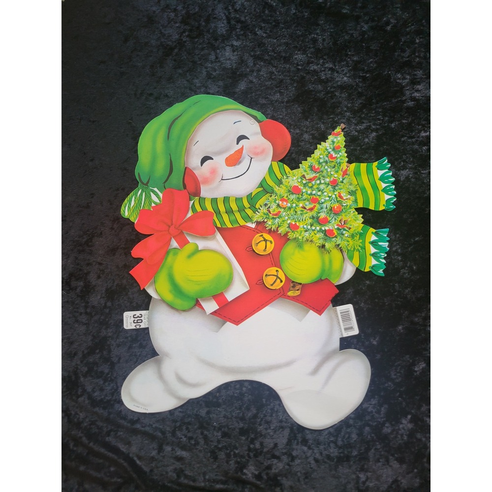 New Vtg 1960s Carrington Die Cuts Christmas Snowman Decor New Defects USA 16"